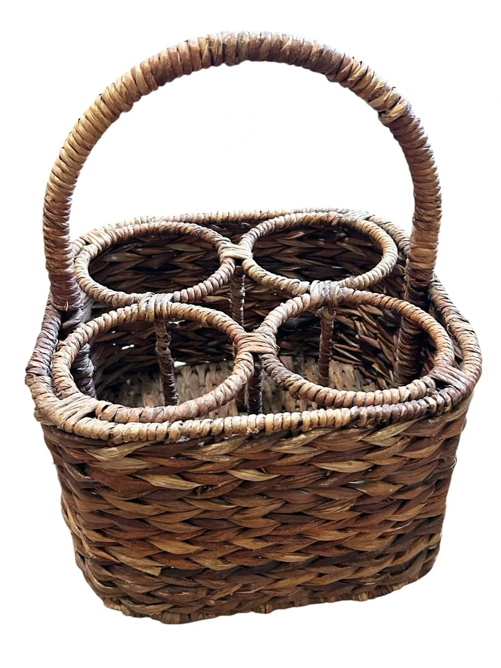 Vintage Woven Rattan Wine Carrier Basket – Brown